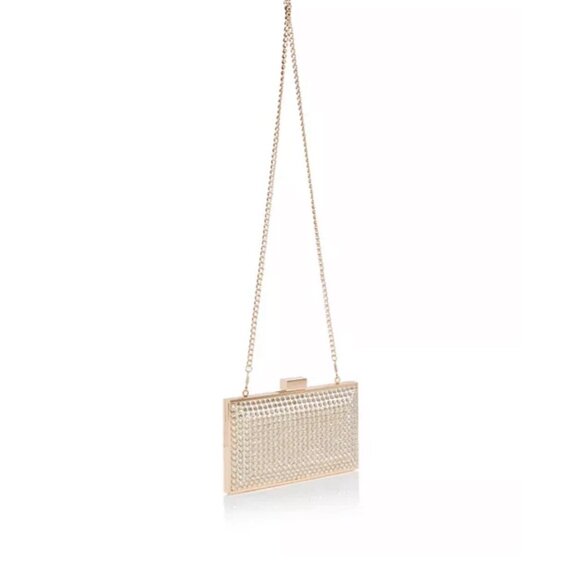 NEW! AQUA Crystal Embellished Minaudiere Clutch Gold - Picture 4 of 7